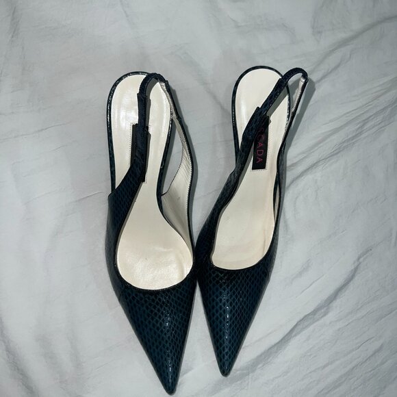 Escada Heels Slingback Size 8 blue Snakeskin Leather Vintage - Picture 4 of 6
